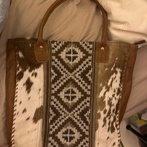 Myra Bag Brown and Cream Patterned Tote